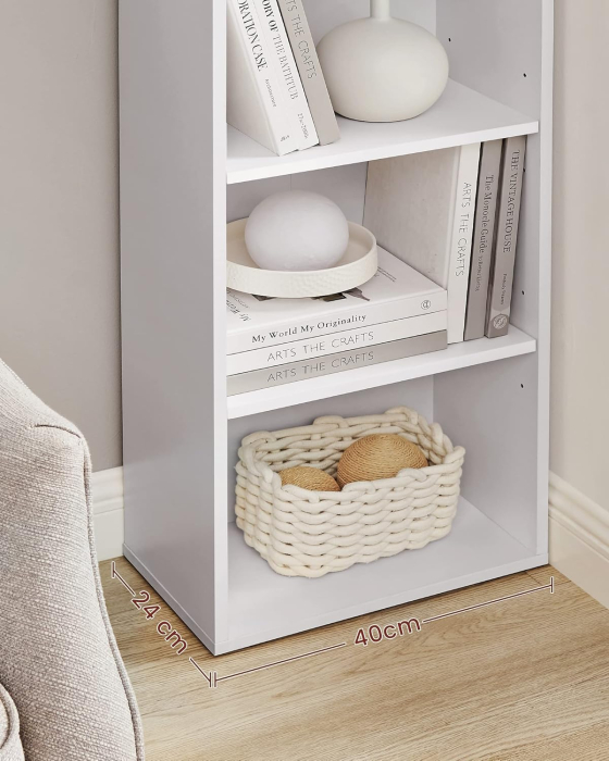 Biblioteca verticala 40x24x179 cm, 6 rafturi din care 4 reglabile, PAL alb mat [7]