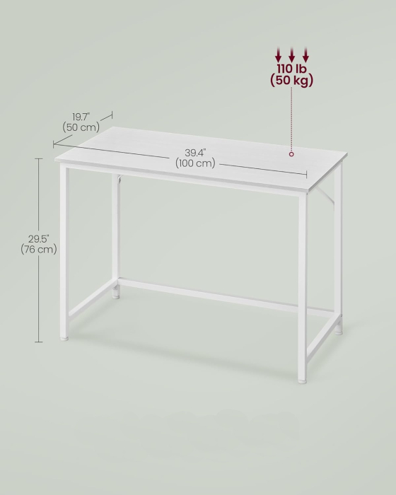 Birou calculator cu blat din PAL, cadru metalic, stil industrial, 100x50x76 cm, alb artar [7]