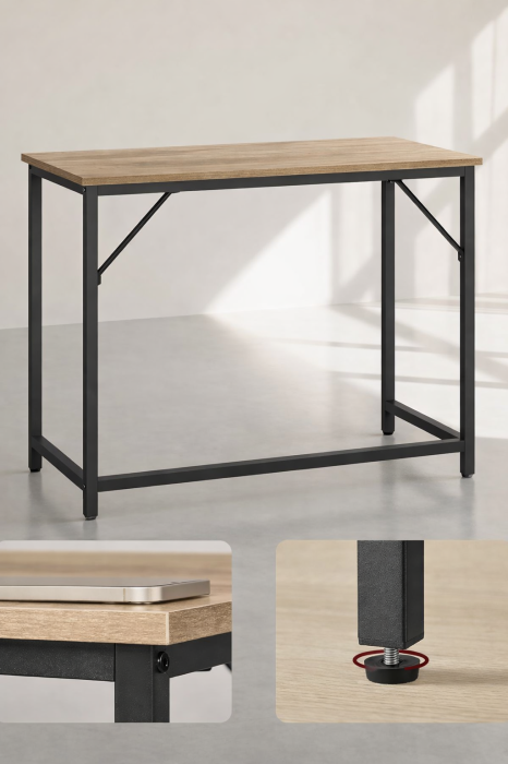 Birou calculator cu blat din PAL, cadru metalic, stil industrial, 100x50x76 cm, maro camel [7]