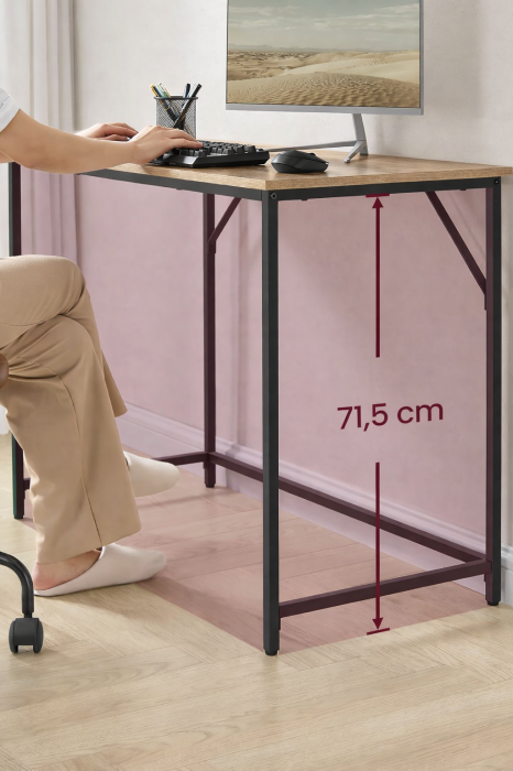 Birou calculator cu blat din PAL, cadru metalic, stil industrial, 100x50x76 cm, maro camel [5]