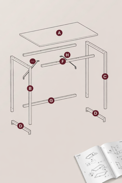 Birou calculator cu blat din PAL, cadru metalic, stil industrial, 100x50x76 cm, maro camel [6]