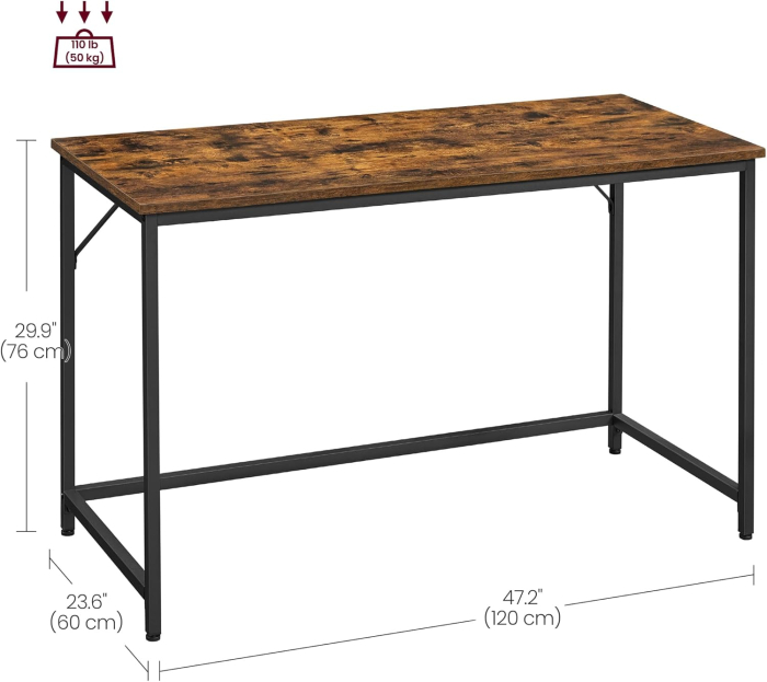 Birou calculator cu blat din PAL, cadru metalic, stil industrial, 120x60x75 cm, maro rustic [4]