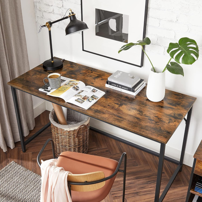 Birou calculator cu cadru metalic si blat PAL, stil industrial, 135x60x76 cm, maro rustic [6]