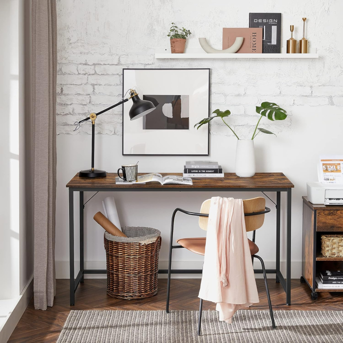 Birou calculator cu cadru metalic si blat PAL, stil industrial, 135x60x76 cm, maro rustic [5]