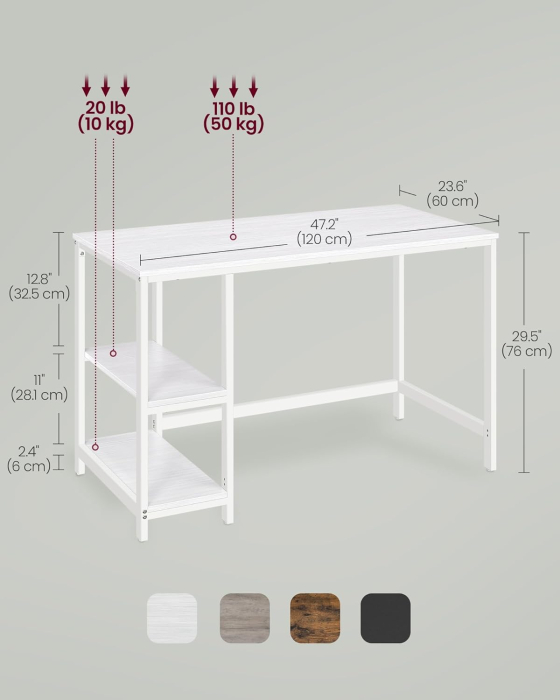 Birou cu 2 rafturi stanga sau dreapta, stil industrial, 60x120x76 cm, alb [7]