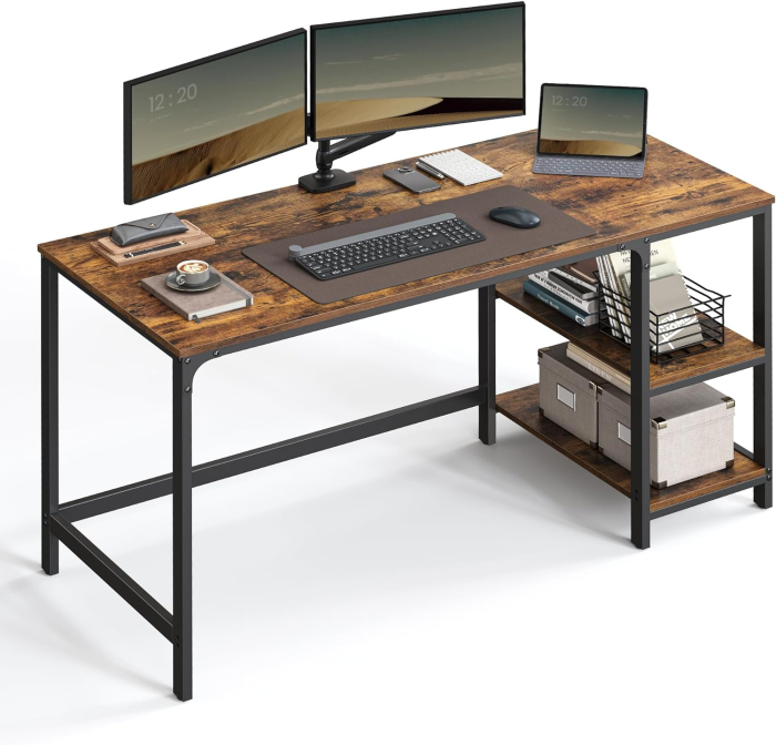 VASAGLE Birou cu 2 rafturi stanga sau dreapta, stil industrial, 60x140x76 cm, maro rustic [2]