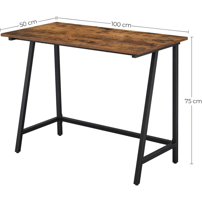 Birou cu cadru metalic, stil industrial, 100x50x75 cm, maro rustic [3]