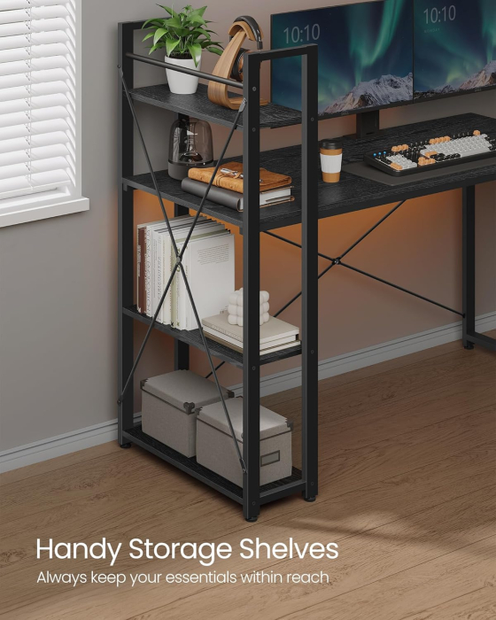 Birou cu raft lateral, montare stanga sau dreapta, industrial, 60x132x119 cm, negru [3]