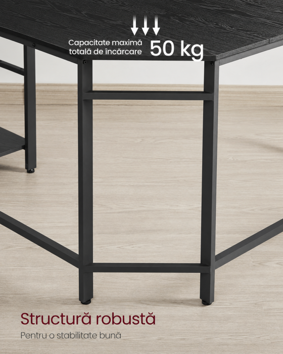 Birou de colt in forma L, cadru metalic, stil industrial, 138x138x76 cm, negru cu aspect lemnos [5]