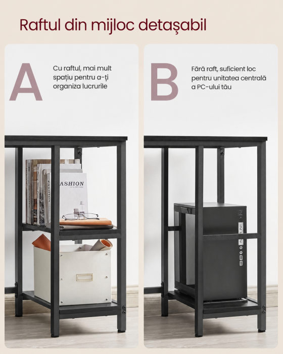 Birou de colt in forma L, cadru metalic, stil industrial, 138x138x76 cm, negru cu aspect lemnos [3]