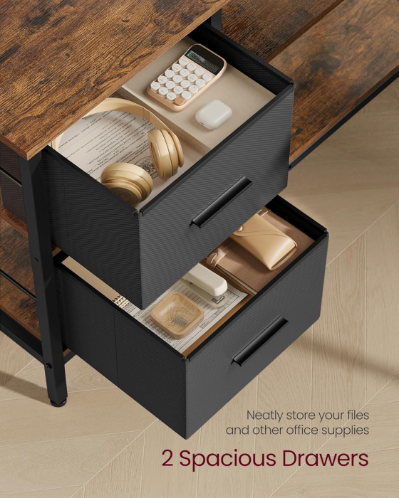 Birou de colt in forma L, cu 2 sertare si suport monitor, montare pe ambele parti, stil industrial, 115x105 cm, maro rustic [4]