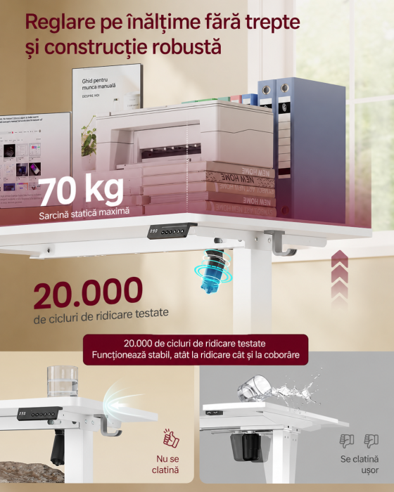 Birou electric reglabil pe inaltime, cadru metalic, functie memorie 4 pozitii, 100x60x(72-120) cm, alb [7]