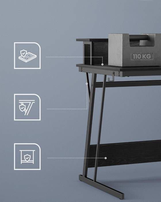 Birou gaming cu iluminare LED reglabila, 2 prize si 2 USB, suport 2 monitoare, 120x60x76 cm, negru [3]