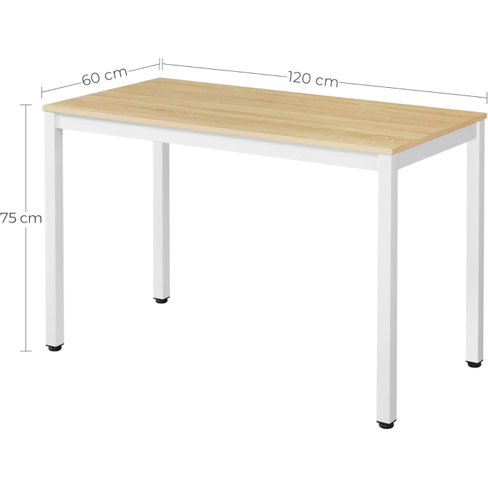 Birou pentru calculator, cadru metalic, design modern si minimalist, 120x60x75 cm, alb cu blat stejar [7]