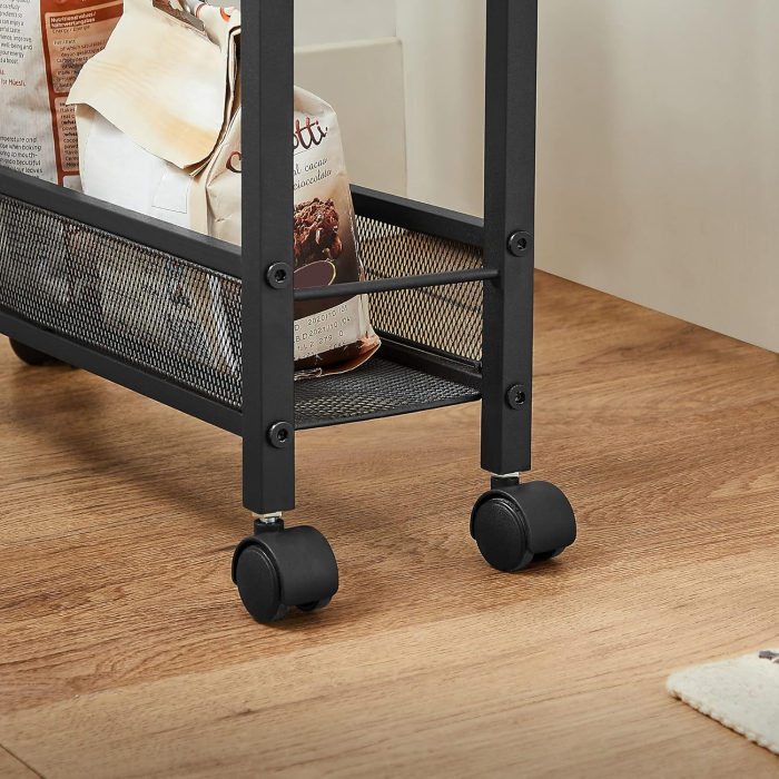 Carucior de bucatarie ingust cu roti, 4 niveluri, cadru metalic, 13x47x77 cm, maro rustic [7]