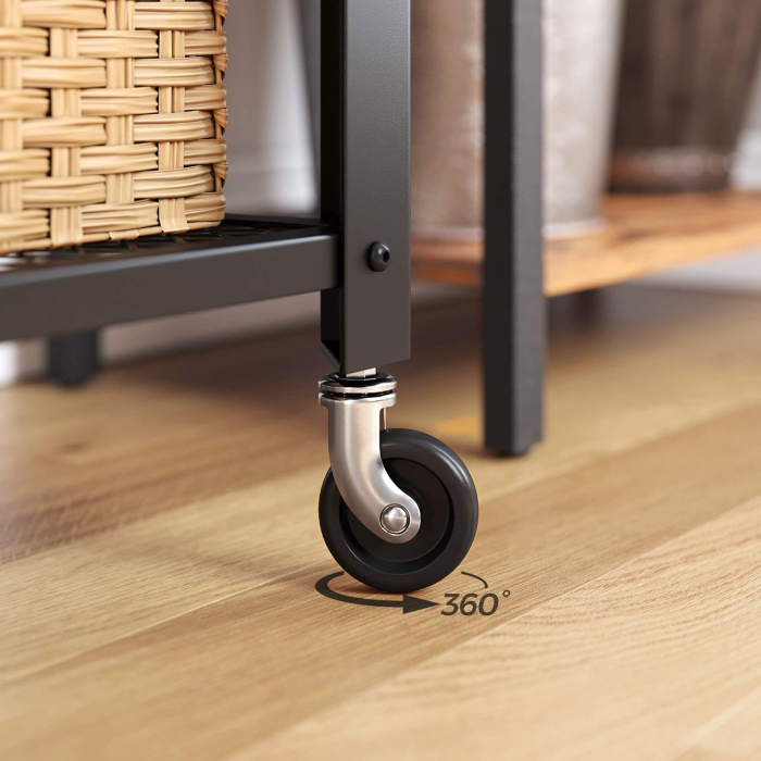 VASAGLE Carucior de servire pe roti, cu polite, pentru bucatarie, 40x60x77cm, industrial, maro rustic [7]