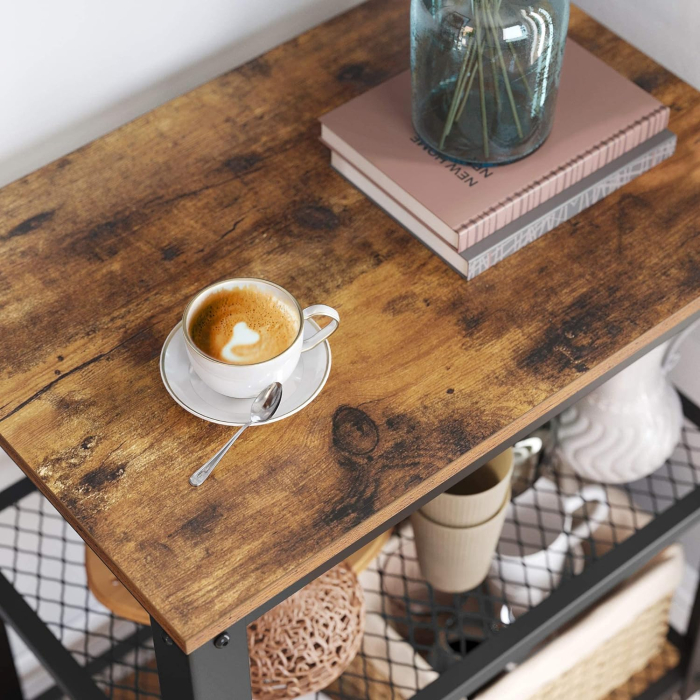 VASAGLE Carucior de servire pe roti, cu polite, pentru bucatarie, 40x60x77cm, industrial, maro rustic [4]