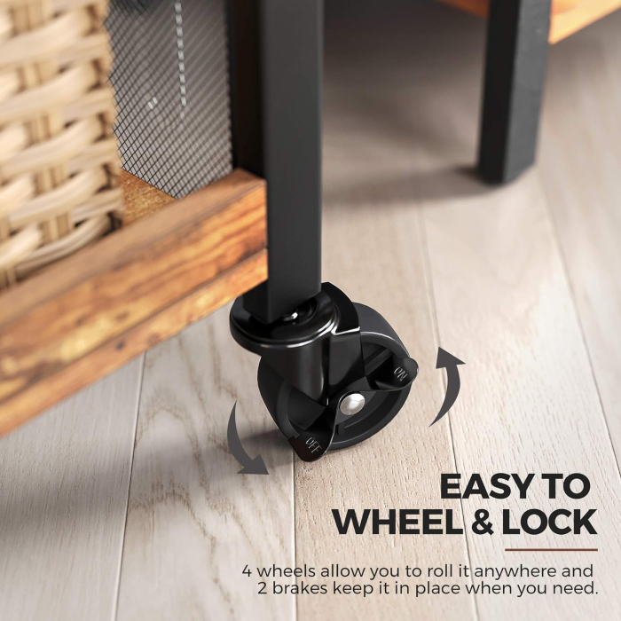 Carucior de servire pe roti pentru bucatarie, cu 3 polite, stil industrial, 26x66x85cm, maro rustic [8]