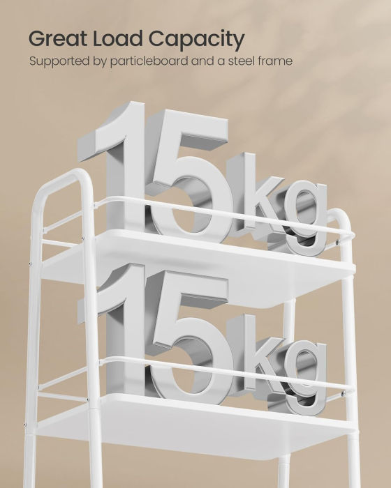 Carucior depozitare cu roti si cos textil, 3 niveluri, PAL si cadru metalic, alb si crem [2]