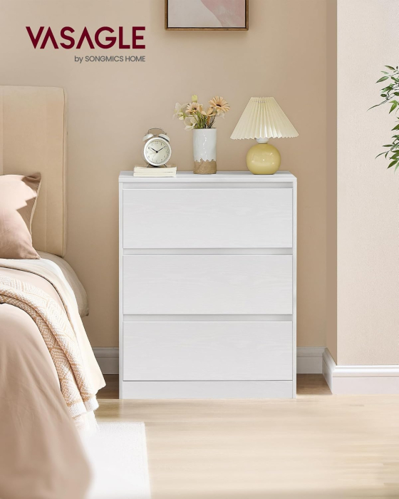 Comoda cu 3 sertare, design modern minimalist, PAL si MDF, 60x40x75 cm, alb [4]