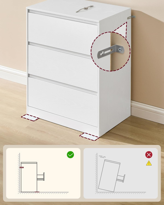 Comoda cu 3 sertare, design modern minimalist, PAL si MDF, 60x40x75 cm, alb [6]