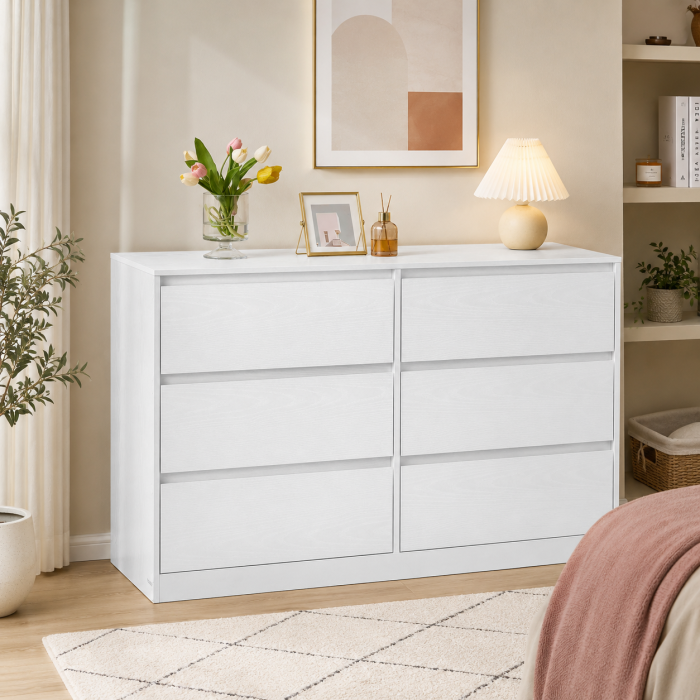 Comoda cu 6 sertare, design modern minimalist, PAL si MDF, 119x40x75 cm, alb [6]