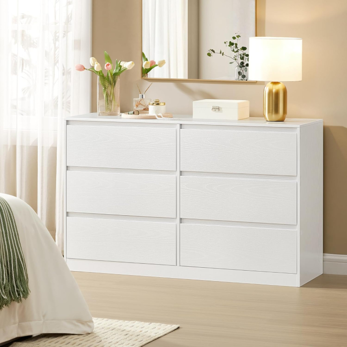 Comoda cu 6 sertare, design modern minimalist, PAL si MDF, 119x40x75 cm, alb [4]