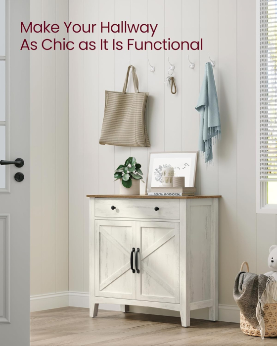 Comoda cu sertar si dulap cu raft reglabil, stil country, 80x40x80 cm, alb rustic [4]