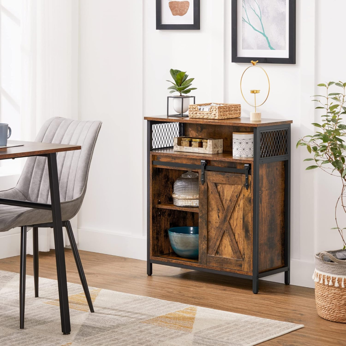 VASAGLE Comoda depozitare cu usa glisanta tip hambar, 70x30x80 cm, maro rustic [6]