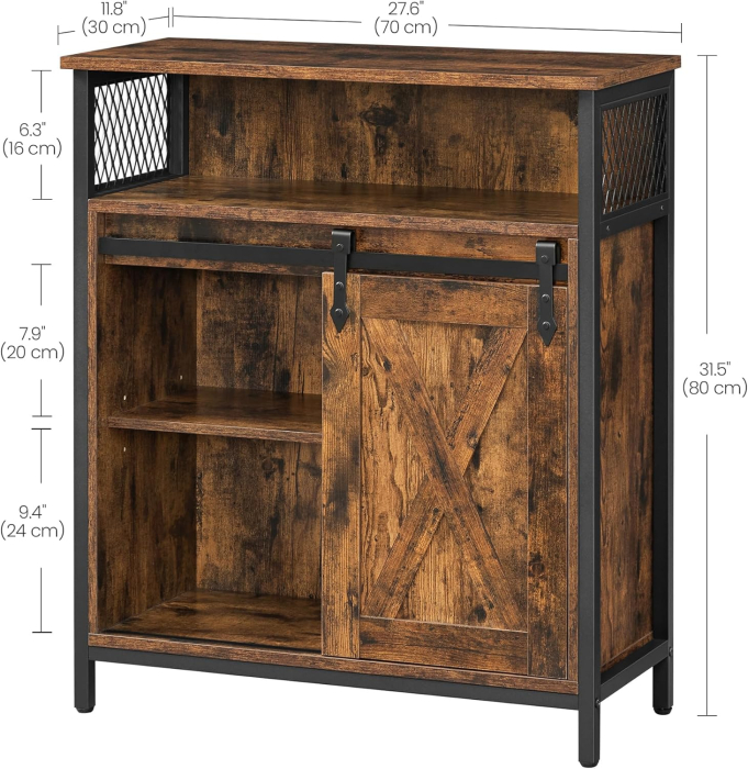 VASAGLE Comoda depozitare cu usa glisanta tip hambar, 70x30x80 cm, maro rustic [4]