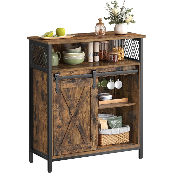 VASAGLE Comoda depozitare cu usa glisanta tip hambar, 70x30x80 cm, maro rustic [14]