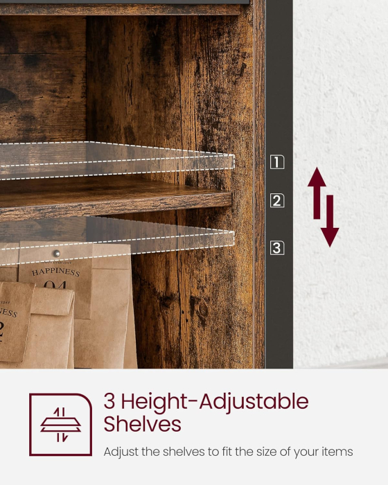 VASAGLE Comoda pentru living sau bucatarie, cu 2 usi glisante, rafturi reglabile, stil rustic, 33x100x80cm, maro si negru [4]