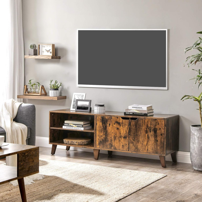 VASAGLE Comoda pentru TV, cu 2 usi si 2 rafturi deschise, 40x140x50cm, maro rustic [2]