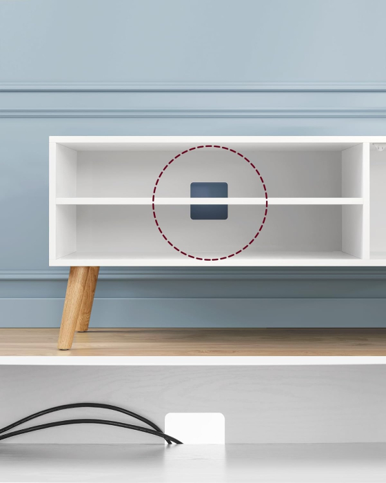 Comoda pentru TV de pana la 120 cm, 2 rafturi si dulap push-open, PAL si lemn, 120x40x49 cm, alb [4]