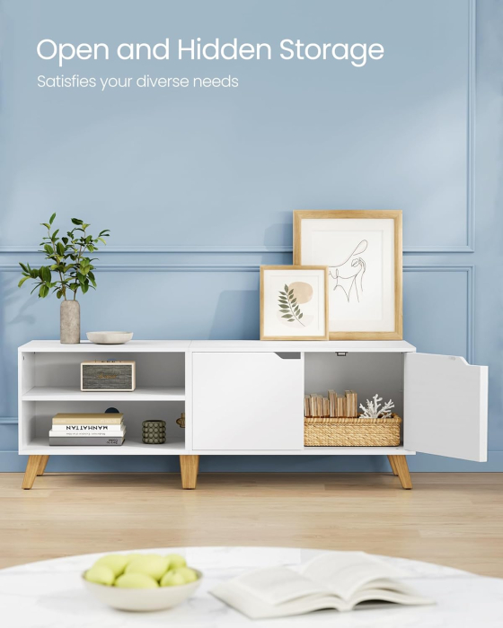 Comoda pentru TV de pana la 65 inch, cu 2 usi si raft reglabil, 40x140x50 cm, alb [4]