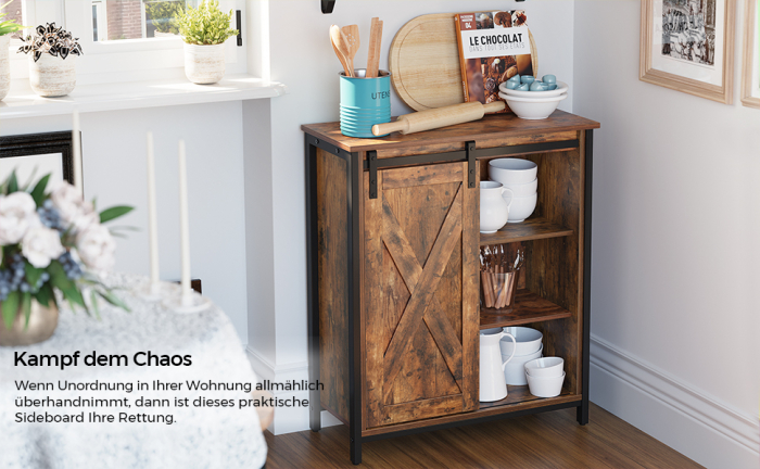 VASAGLE Comoda tip bufet cu usa glisanta si rafturi reglabile, stil industrial, 70x30x80cm, maro rusitc [8]