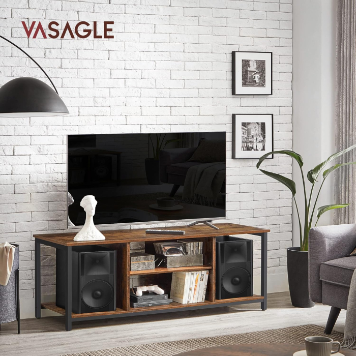 VASAGLE Comoda TV pentru televizor pana la 60 inch, stil industrial, 120x40x50 cm, maro rustic [3]