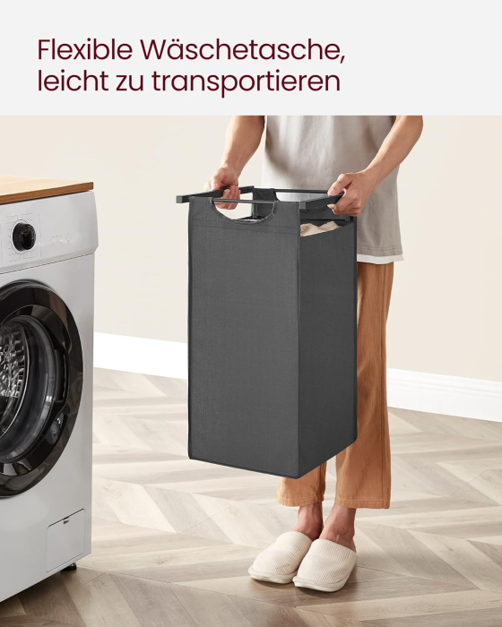 VASAGLE Cos de rufe, 3 compartimente, saci de rufe detasabili, raft, cadru metalic, 3x38L, 93x33x72 cm, negru [8]