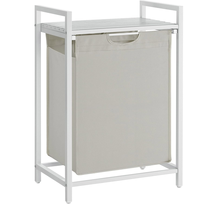 VASAGLE Cos de rufe, sac de rufe detasabil, raft, cadru metalic, 65L, 50x33x72 cm, alb [1]
