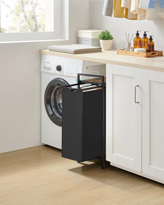 VASAGLE Cos rufe pentru spatii inguste, 47L cu sac textil detasabil, raft superior si cadru metalic, 42x22x75 cm, maro rustic [4]