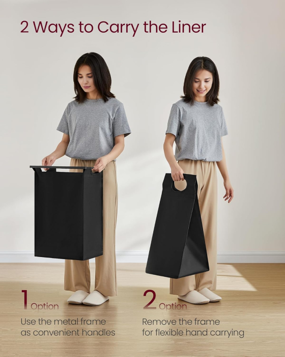 VASAGLE Cos rufe pentru spatii inguste, 47L cu sac textil detasabil, raft superior si cadru metalic, 42x22x75 cm, maro rustic [3]