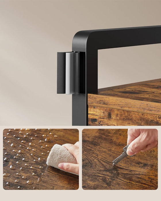 Cuier cu polite de depozitare pantofi si 2 sertare, cadru din otel, stil industrial, 30x80x182cm, maro rustic [7]