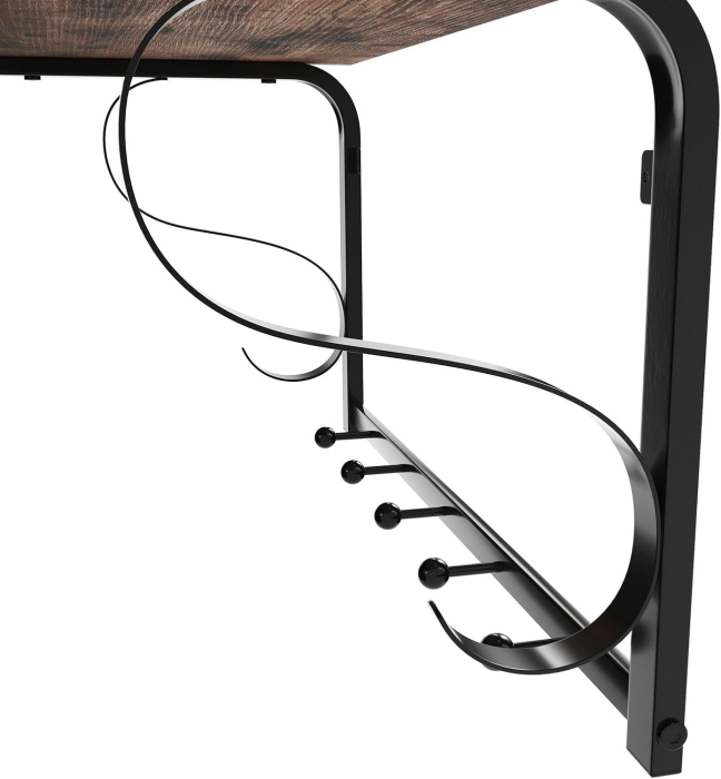 VASAGLE Cuier de perete cu raft de depozitare si sina, 5 carlige, 30x60x32 cm, maro rustic [7]