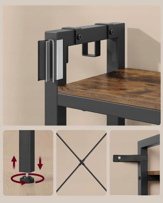 VASAGLE Cuier hol 4 in 1 cu banca, pantofar si rafturi, cadru metalic, stil industrial, 40x120x190 cm, maro rustic [4]