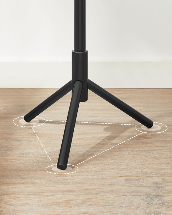 VASAGLE Cuier lemn masiv 47x47x175 cm, 8 carlige si inaltime reglabila, baza triunghiulara, negru [3]