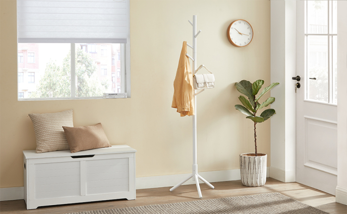 VASAGLE Cuier pentru haine, din lemn masiv, tip pom, cu 8 carlige, 175cm, alb [2]