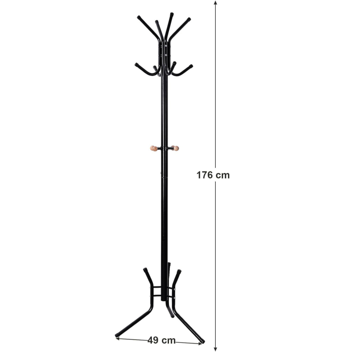 VASAGLE Cuier pentru haine, din otel, tip pom, cu 12 carlige, 176cm, negru [9]