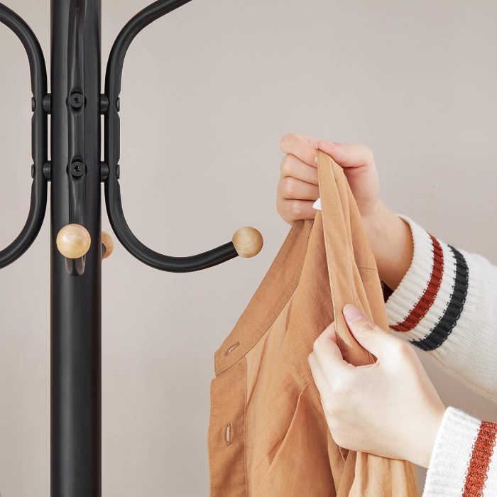 Cuier pentru haine, din otel, tip pom, cu 12 carlige, 182cm, negru [7]