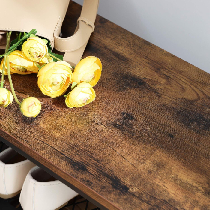 Cuier pentru haine, suport pentru pantofi si banca cu rafturi, cu carlige, cadru metalic mat, 80x32x178cm [6]