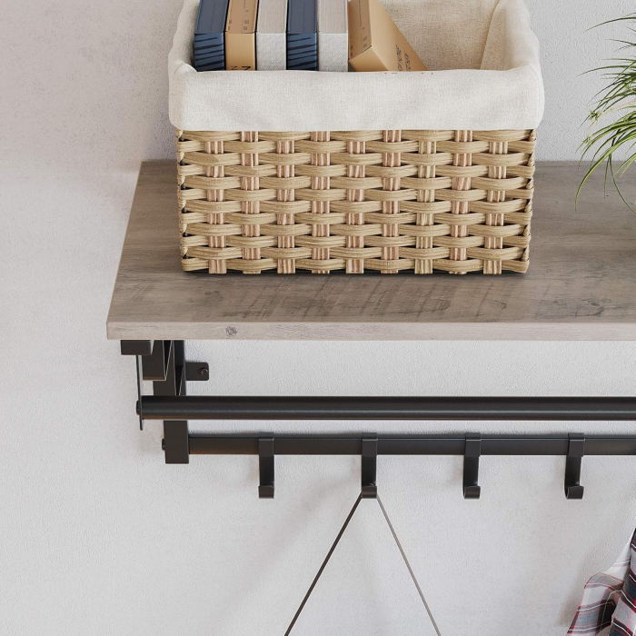 VASAGLE Cuier perete cu polita, bara si 5 carlige, 66x27x30 cm, gri [4]